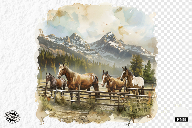 Summer Rustic Horses Clipart