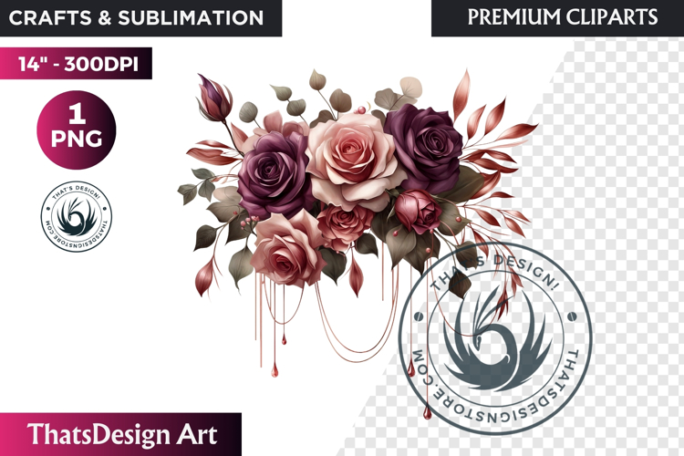 Dark flowers, wedding Florals PNG, Dark Romance Clipart