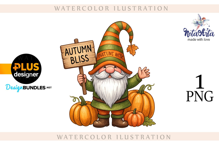 Gnomes with Pumpkin Harvest in Watercolor Style