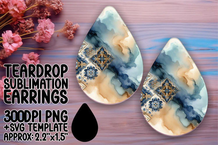 Dynamic Teardrop Earrings Sublimation Artwork , Watercolor P