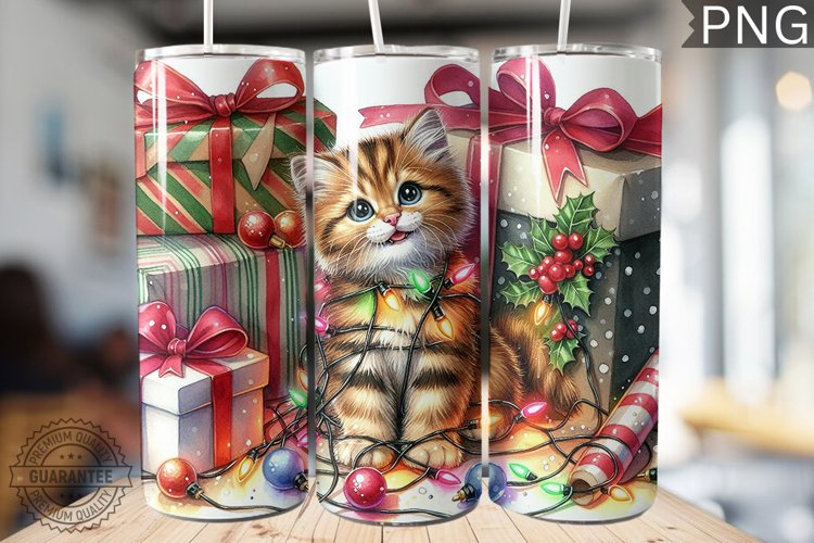 Christmas Cat Tumbler Wrap - Christmas Tumbler PNG Design