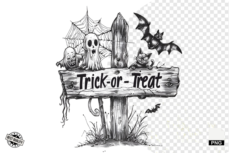Black and White Halloween Autumn Clipart example image 1