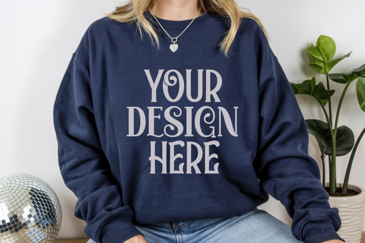 Navy Gildan 18000 Mockup, Sweatshirt Crewneck Mockups