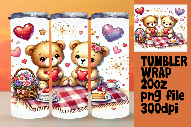 20oz Customizable Tumbler Design , Valentine Bear