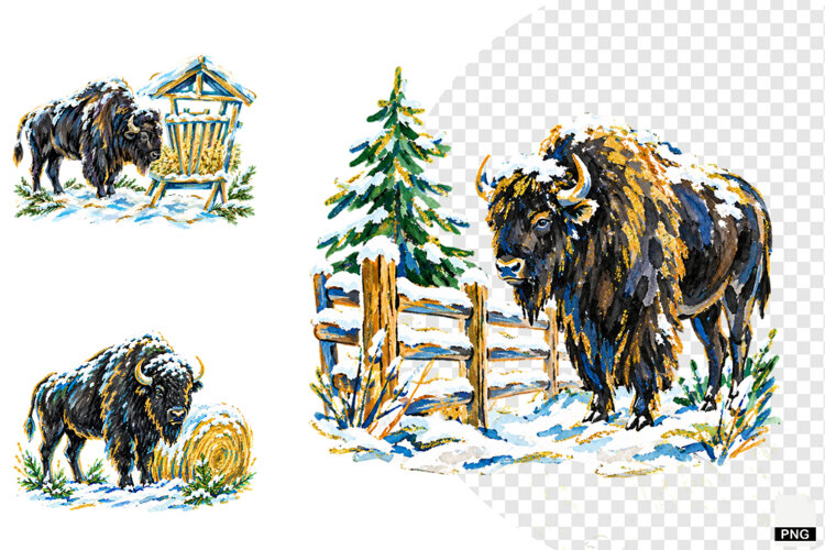 Winter Snowy Bison Clipart example image 1
