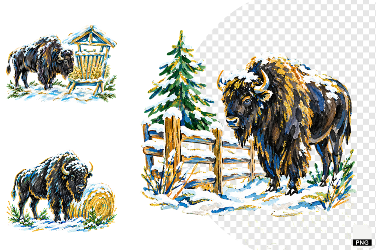 Winter Snowy Bison Clipart