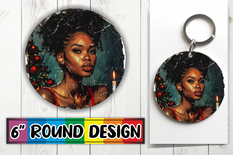 Woman Portrait Holiday Round Design Sublimation Keychain