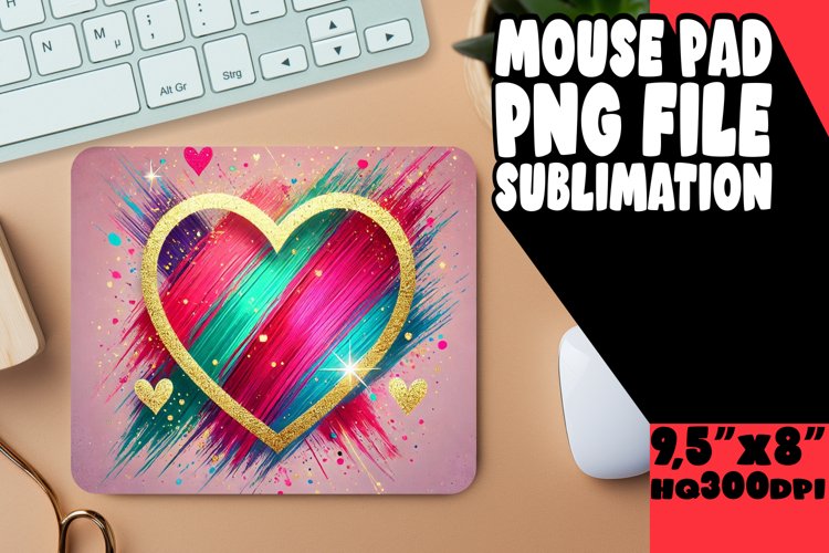 Vibrant mouse pad SUBLIMATION PNG, Heart