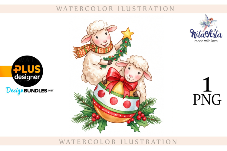 Christmas Sheep in Watercolor Style