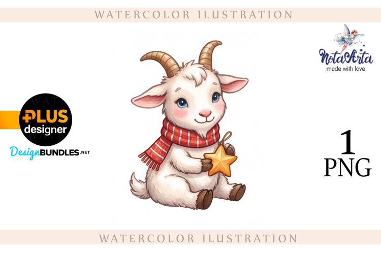 Christmas Goat in Watercolor Style