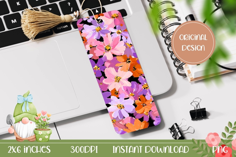Wildflowers Bookmark Design, Art Flowers Bookmark PNG