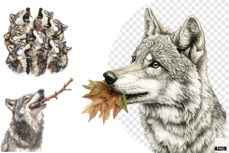 Winter Gray Wolves Clipart