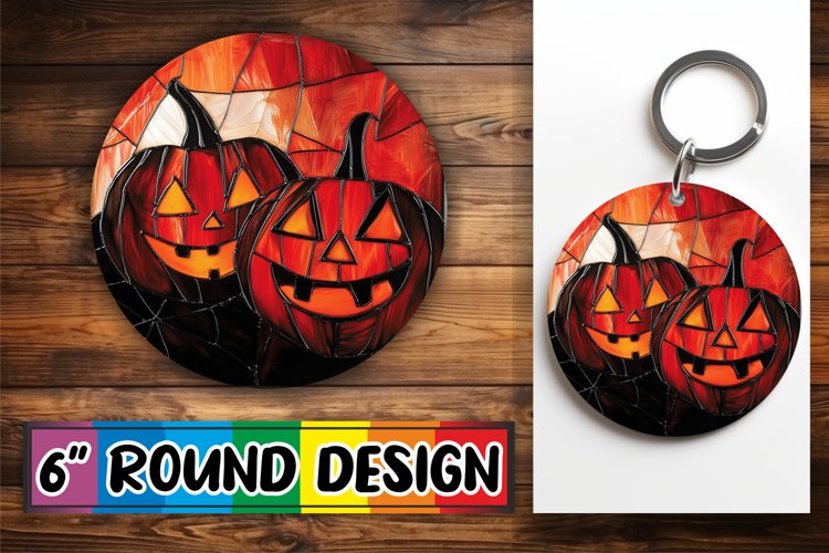 Luminous Halloween Stained Glass Round Design Keychain