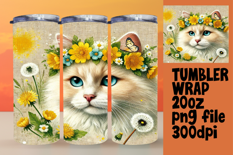 VIBRANT 20oz Tumbler Wrap PNG , Cute Cat