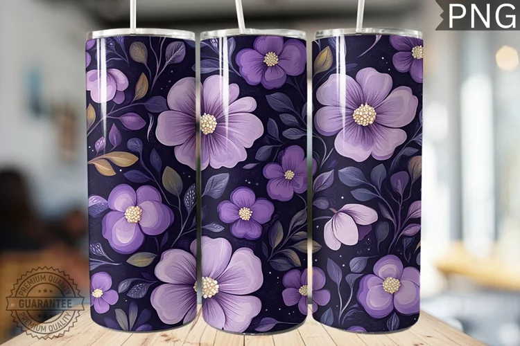 Purple Floral Tumbler Wrap - High Quality 300 Dpi