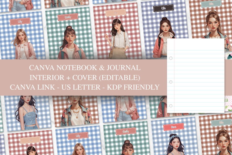 Editable Canva Pretty Teen Girls Notebook & Cover Template