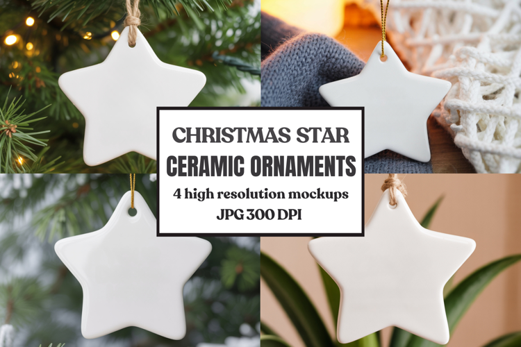 Christmas Star Ceramic Ornaments Mockup | Holiday Star Ornam