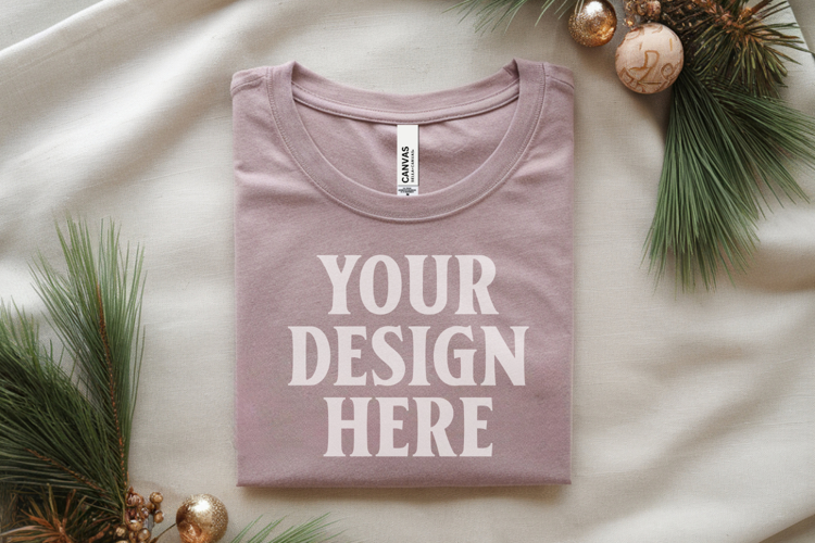 Christmas Bella Canvas 3001 Athletic Heather Folded Tshirt