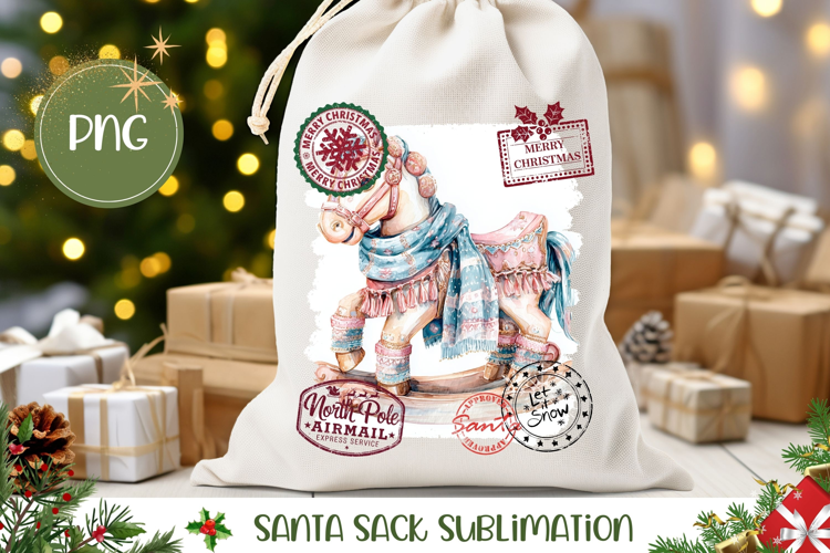 Watercolor Christmas Horse Toy Santa Sack, Kids Gift Bag