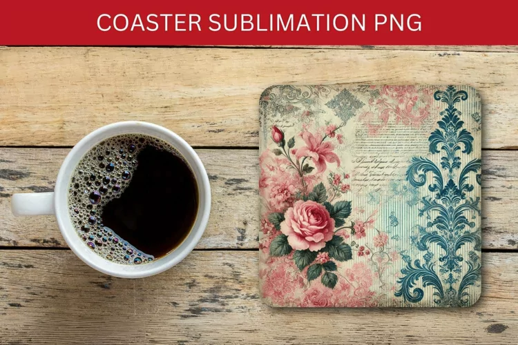 valentine square coaster - vintage flowers junk journal