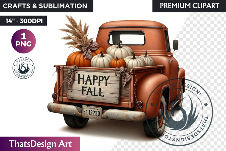 Fall Vintage Truck with Pumpkin PNG clipart thanksgiving