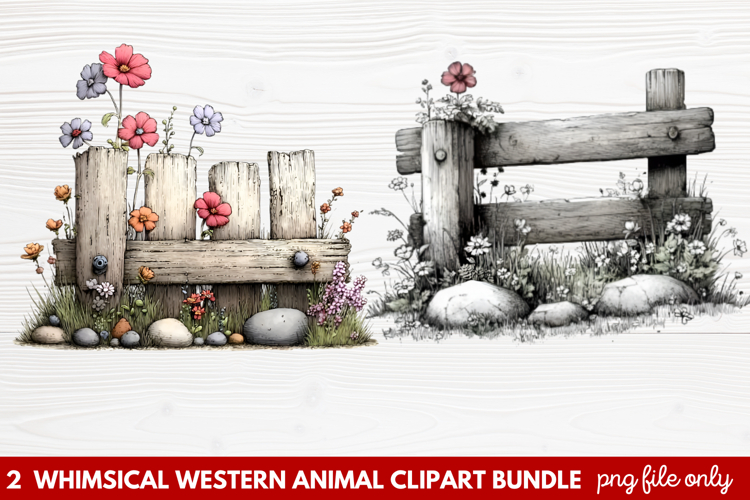 2 Whimsical Western Animal Clipart | Cute Cowboy Animals PNG