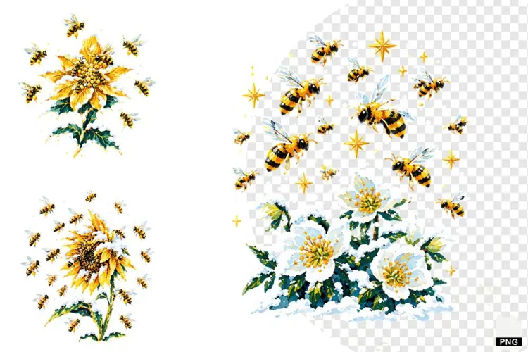 Winter Bees Garden Clipart