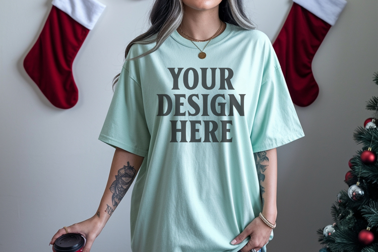 Chalky Mint Christmas Comfort Colors 1717 TShirt Mockup,cc17