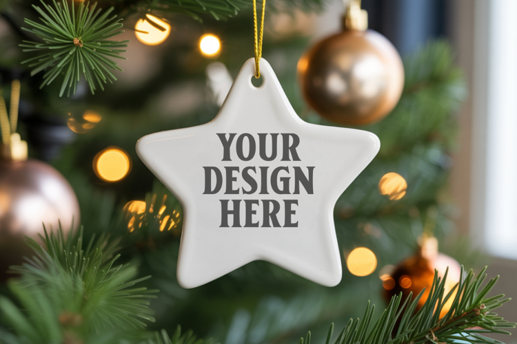 Christmas Star Ceramic Ornament Mockup | Cozy Boho Holiday D