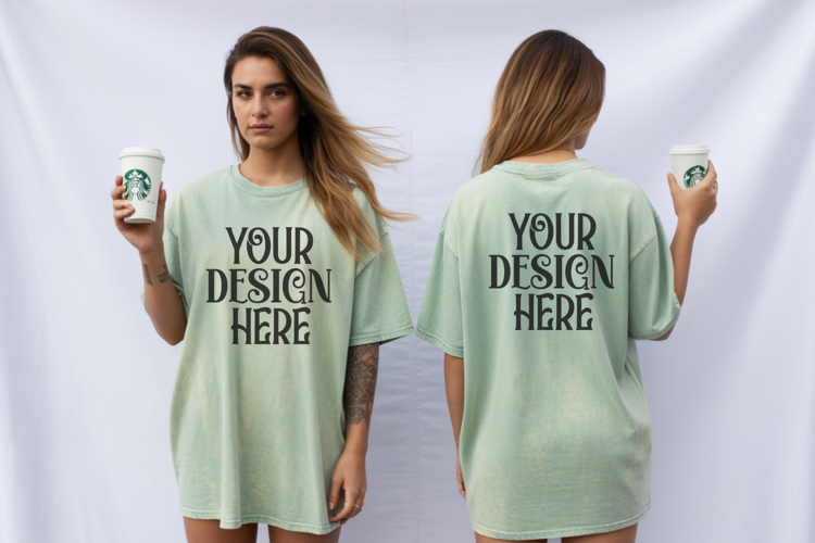 Comfort Colors 1717 Chalky Mint Front & back T shirt mockups