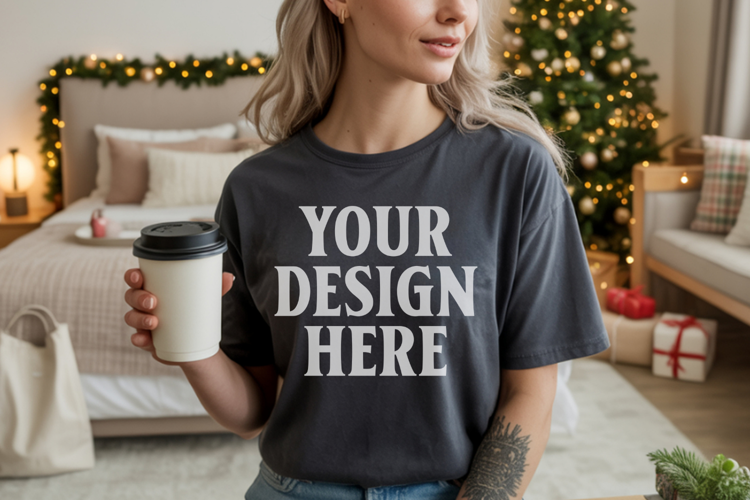 Comfort Colors 1717 Pepper Christmas T-Shirt Mockup, Boho