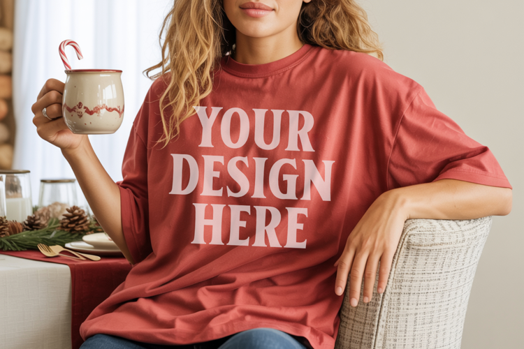 Crimson Christmas Comfort Colors 1717 T-shirt Mockup