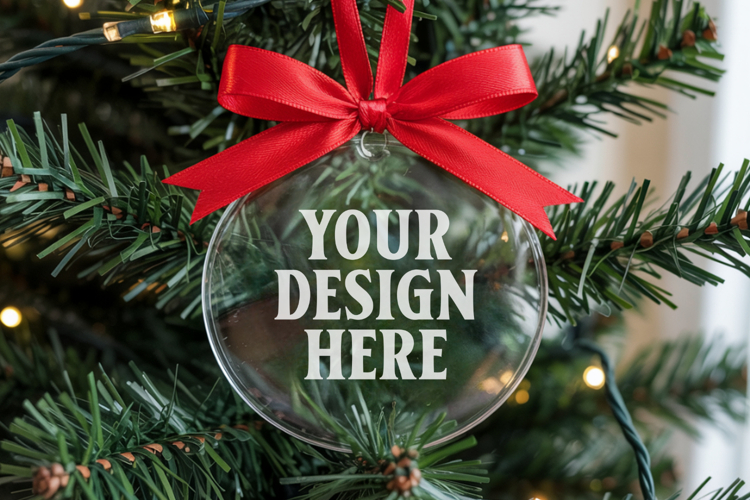 Acrylic Christmas Ornament Mockups | Clear Round Holiday