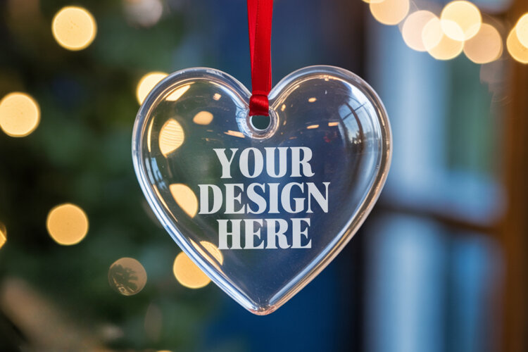 Christmas Heart Crystal Glass Ornament Mockups example image 1