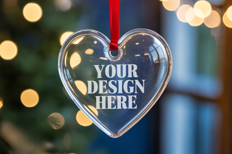Christmas Heart Crystal Glass Ornament Mockups