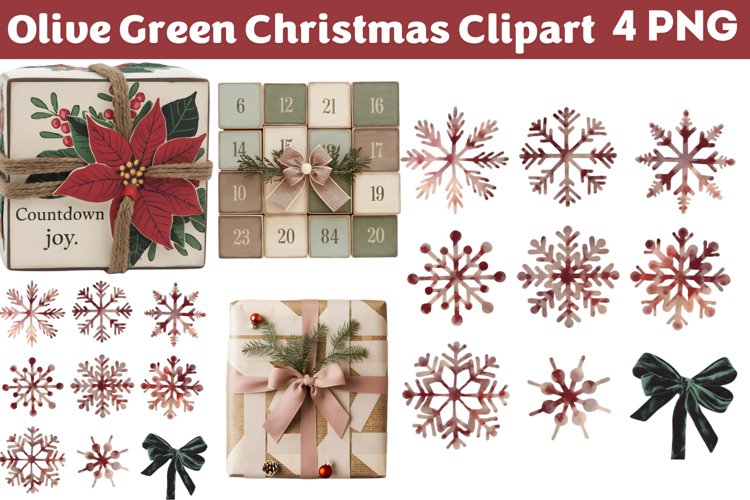 Olive Green Christmas Clipart example image 1