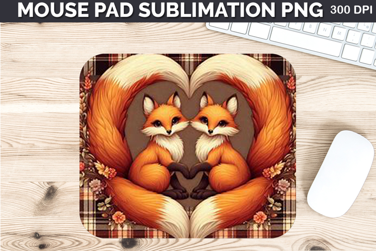 Watercolor Foxes Mouse Pad Sublimation - Valentines PNG