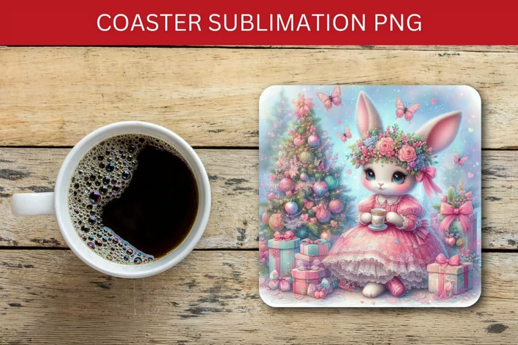 square coaster - christmas rabbit