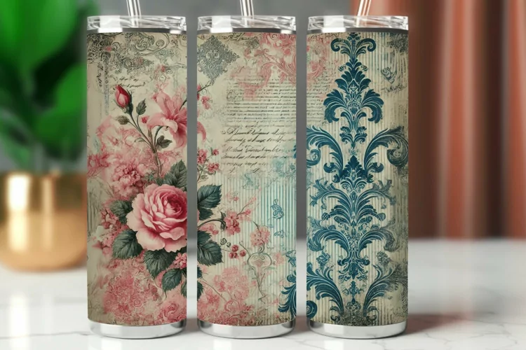 Valentine Tumbler Wrap 20 oz - vintage roses