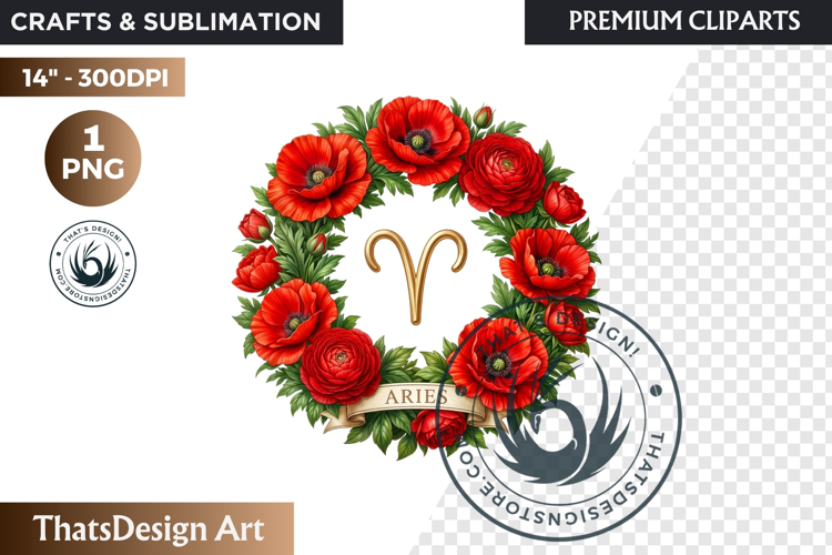 Aries Floral Zodiac Wreaths Clipart Astrology Flower Graphic
