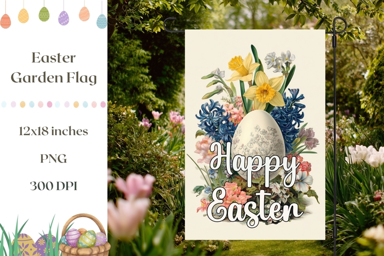 Happy Easter Garden Flag PNG, Easter Eggs Sublimation Design