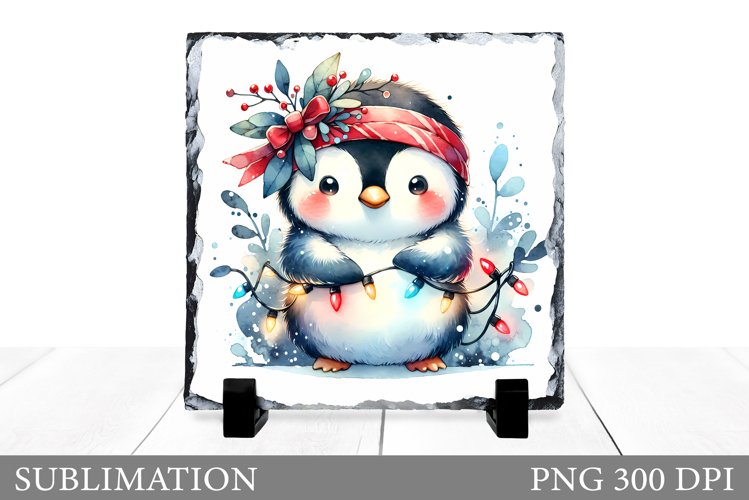 Cute Penguin Sublimation. Christmas Penguin Slate Design