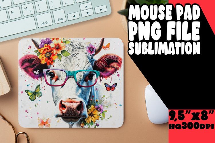 Floral Fantasy Cow Mouse Pad: Watercolor Charm