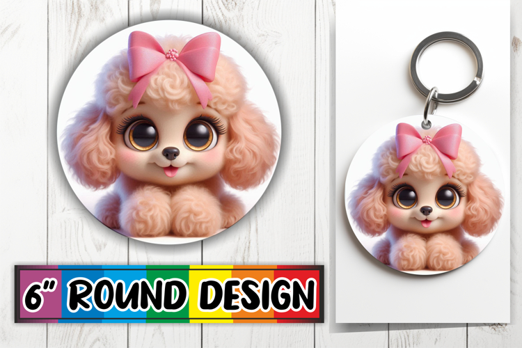 Whimsical Keychain Circle Sublimation, 3D Dog