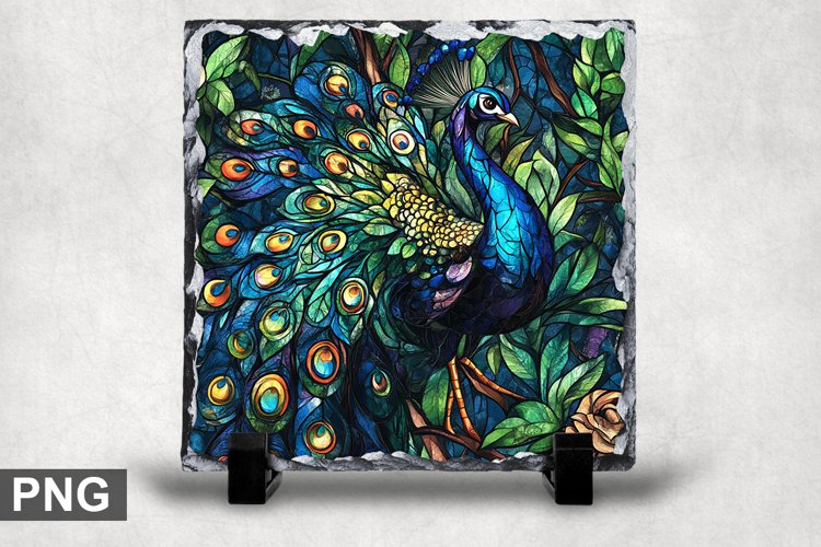Stained Glass Peacock - Square Sublimation Slate Design example image 1