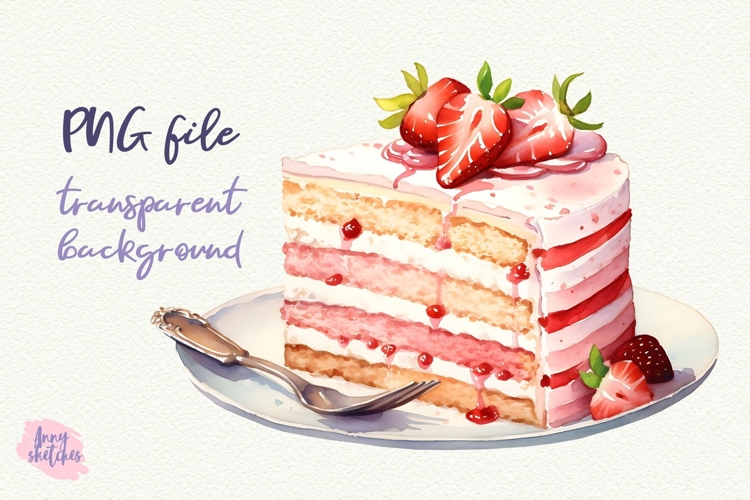 Cream Strawberry Cake Slice PNG Sublimation Baking Clipart