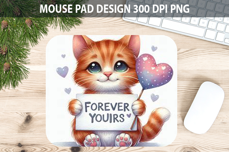 Watercolor Cat Mouse Pad Sublimation - Valentines PNG