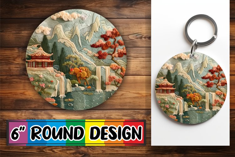 Spring Embroidered Sublimation Circle Kaychain Beauty Print example image 1