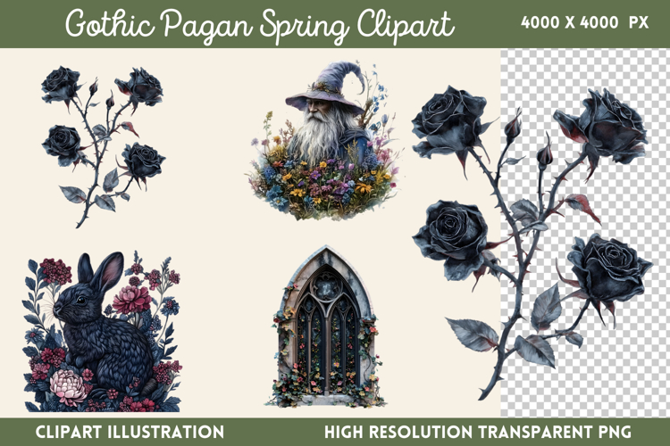 Gothic Pagan Spring Sublimation Clipart PNG
