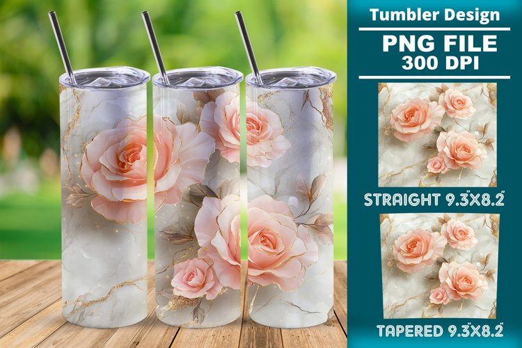 3D Rose Tumbler 20oz skinny wrap design, Tumbler design